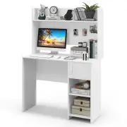 CostwayComputer Desk with Hutch and Raised Display Shelf for Study Office-White