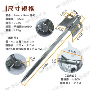 【TKS】630不鏽鋼Y叉擋片釘 SF-220C 不銹鋼 擋片釘 台灣製 天幕 Y叉 營釘 登山 露營 悠遊戶外