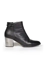 Black Leather Back Buckle Ankle Boots