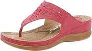 [Generic] Summer Orthopedic Sandals for Women Clip Toe Arch Support Comfortable Casual Flip Flops Beach Slip On T Strap Sandals with Massage Function (03 Red 4.5 UK)