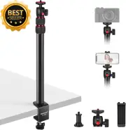 Camera Desk Mount 17"-40" with Phone Grip, 360° Ball Head, C Clamp, 6.6lb Load