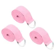 3Pcs 8 Feet Cotton Yoga Strap Belt Stretch Bands with D-Ring Buckle, Pink