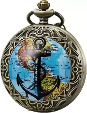 Mens Womens Pocket Watch Quartz Movement Fob Watches Vintage Steampunk, Blue Bro