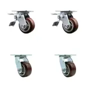 4 Inch Polyurethane Caster Set with Ball Bearings 2 Brakes 2 Swivel Locks SCC