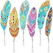 Henoyso 6 Pcs Diamond Painting Bookmarks Kits DIY 5d Feather Bookmark Rhinestone DIY Bookmarks Crystal Diamond Art Acrylic for Adult Arts Supply Crafts Gifts