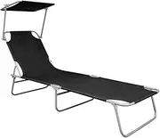 Camping Sunloungers Reclining Patio ChairsBlack Aluminium Folding Sun Lounger with Canopy