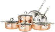 Viking Culinary 3-Ply Stainless Steel Hammered Copper Clad Cookware Set, 10 Piece, Oven Safe, Works on Electronic, Ceramic, and Gas Cooktops
