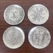 4 Wendell August Forge Coasters Aluminum USA Snowflake Golf Grapes Monogram 4.25