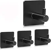 YAKAON Adhesive Hooks, [4 Pack] Heavy Duty Durable 304 Stainless Steel Wall Hangers, Waterproof Rustproof Oil Proof for Kitchen, Bathrooms, Doors, Office, Closet-Black