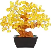 NUKAYAI Citrine Crystal Yellow Money Tree for Office Home Room Desk Decor Positive Energy Meditation Feng Shui Crystals Healing Stones Bonsai Trees Luck and Wealth Birthday Gifts for Women