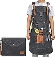 Woodworking Shop Apron,Heavy Waxed Canvas Work Aprons for Men,Adjustable M to XL