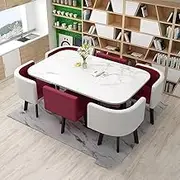 Seminar Conference Dining Table Set for 6, Office Reception Club Table, 7-Piece Dining Set, Coffee Dining Table and 6 Chair(Dark Purple)