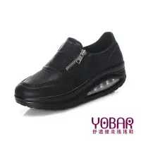 在飛比找momo購物網優惠-【YOBAR】特殊霧面金屬防水皮革氣墊美腿搖搖運動鞋(黑)