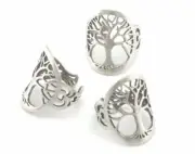 Tree oval statement adjustable ring Antique Silver Plated brass 5-8US size 4339