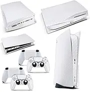 PS5 Disk Console Carbon White Skin Decal Sticker + 2 Controller Skins Set