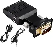 VGA to HD Adapter for Monitor - VGA Source to HD Display - Plug-and-Play 1080P High-Speed Connector with 3.5mm CableAudio-Supported Compact Design for Office Projector Laptop-Extend Home Theater
