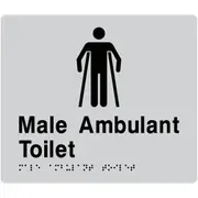 AS1428 Compliant Toilet Sign MAT SILVER Male Ambulant Braille 210x180x3mm
