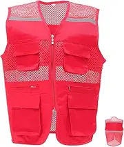 [ULTECHNOVO] Reflective Fleece Tape Visibility Reflective Running Vest Safety Shirts for Men Straps Jackets With Logo Reflector Safety Vests Reflective Vest Gear Uniforms Red