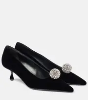 [Jimmy Choo] Jimmy Choo Orb 50 embellished velvet pumps AU 9 black