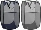 2 Pack Pop up Collapsible Laundry Baskets, Foldable Mesh Hampers (Blue+Grey)