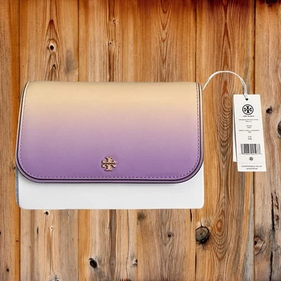 NWT! Tory Burch Emerson Chain Wallet in Sweet Corn & Lavender
