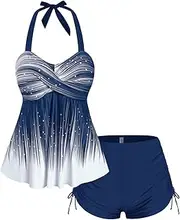 Rose GAL Womens Plus Size Halter Backless Empire Waist Modest Boyshorts Tankini Swimsuit Set