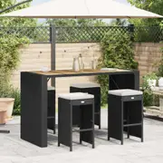 vidaXL Garden Bar Stools with Cushions 4 pcs Black Poly Rattan