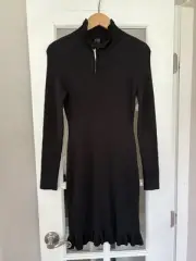 NWT J. CREW Supersculpt ruffleneck mini sweater dress Black Turtleneck Ribbed M