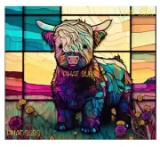 20oz Sublimation Tumbler Wrap Stained Glass Highland Cow Ready To Press Print