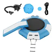 Inflatable Water Bouncer, 10ft Recreational Water Trampoline, Portable Bounce Swim Platform with Slide, 3-Step Ladder & Electric Air Pump, Kid Adult Floating Rebounder for Pool Lake Water