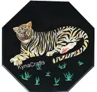 Octagon Black Marble Coffee Table Top Tiger Pattern Inlay Work Living Room Table