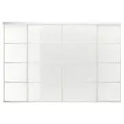 SKYTTA / FÄRVIK sliding door combination, white/white glass, 351x240 cm