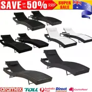 Outdoor Garden Sun Lounger Bed Poly Rattan Steel Frame Chaise Lounge Sunlounger