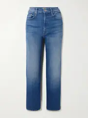 [Mother] Mother - The Rambler Zip Flood Mid-rise Straight-leg Jeans - Dark denim - 31 31 Blue