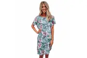 Ladies PJS Size S-XXL Summer Short Sleeve Nightie Pyjamas Tropical Floral (1836)
