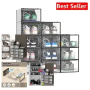 Clear Plastic Shoe Storage Bins - Stackable Organizer for Closet & Entryway