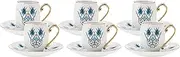 Karaca Iznik Turkish Coffee Cups, 12 Piece Porcelain Espresso Cups Set, 90 ml Small Arabic & Greek Cups with Saucers, Turkish Coffee Cup Set of 6