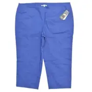 NEW Valerie Stevens Blue Pants 24W Plus Ankle Straight Pull On Rayon Solid