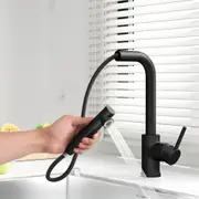1X Kitchen Tap Mixer Tap Pull Out Rectangle 2 Mode Sink Basin Faucet Swivel WELS Black