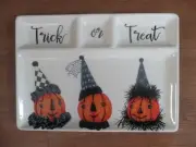 NIB 14" HALLOWEEN Large Ceramic Dip Platter Jack O'Lantern Clowns Chips, Candy