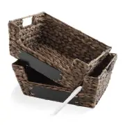 2pk Wide Pantry Baskets, Hyacinth Wicker Kitchen Shelf Storage Bins, Espresso