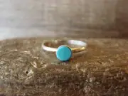 Zuni Indian Sterling Silver Round Turquoise Ring by Rosetta - Size 4