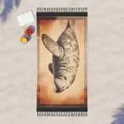 Luxury Beach Throw Manatee Boho Chic Tasseled Boulder Cloth Sepia Conservation