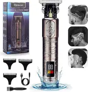 RESUXI Professional Men's Hair Clippers Cordless Zero Gapped Trimmers Pro Li T Blade Trimmer Waterproof Edgers Clippers for Men French Trimmer Detail Beard Shaver LED Display Rose Gold Knight