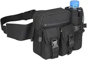 Tactical Waist Bag with Bottle Holder,Mens Fanny Pack Waterproof Military Hip Belt Bumbag with Adjustable Strap for Fishing Shooting Outdoor Hiking Climbing (Black)