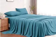 Comfortable Pre-Washed Cotton Bed Sheet Set 5 Sizes Choice (Slate Blue)