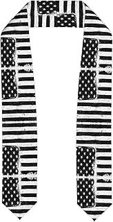 [WURTON] Black And White American Flag Print Unisex Adult Graduation Stole Class Of 2024 Polyester Shawl Stole With Trim Honor