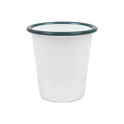 1x 300ml White Enamel Tumbler Green Steel Drinking Travel Coffee Cup Mug