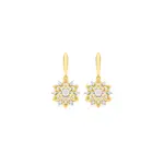 9ct Two Tone Gold Diamond Flower Drop Stud Earrings