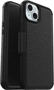 OtterBox Strada Case for iPhone 15 Plus for MagSafe, Shockproof, Drop Proof, Premium Leather Protective Folio with Two Card Holders, 3X Tested to Military Standard, Black
